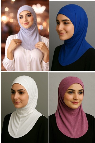 ALDAIYR 4 Pcs Ninja Bone Stretch Fabric Hijab Bonnet with Neck Collar