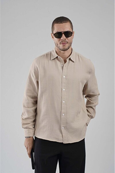 king brich قميص رجالي من قماش الموسلين العادي 100% قطن قطعة لون سادة