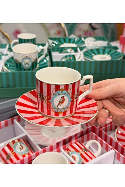 Onedekor فنجان قهوة من البورسلين لونيرا بيرد ريد لشخصين