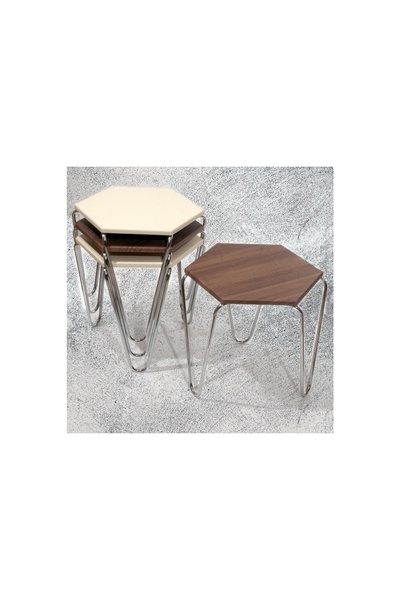 Vivense Midi Piramit Zigon Sehpa, Dörtlü, Ceviz Krem