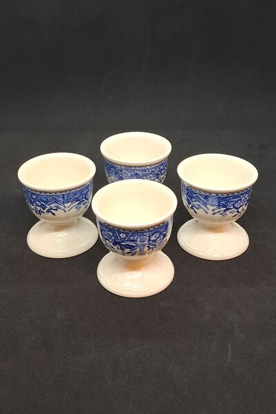Villeroy & Boch Burgenland Antique Porcelain Blue 4-Piece Egg Cup Set