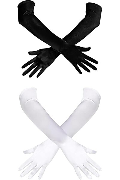 Arabest 2 Pair Long Opera Party Gloves, 20s Satin Dress Gloves,Silk Gloves Wo...
