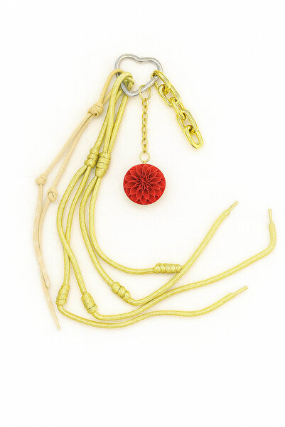 E MODA Ornament de geantă de lux și breloc cu flori sculptate roșii și lanț d...