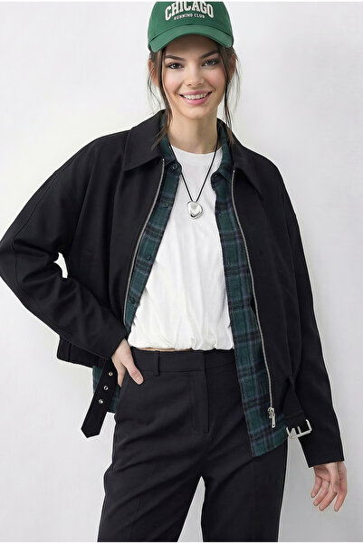 Bianco Lucci Γυναικείο oversized Με λεπτομέρεια ζώνης Bomber Jacket με φερμου...