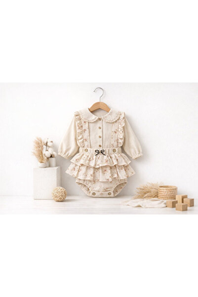 BEYAZ BEBE Baby Girl Natural Rampir Shirt Set