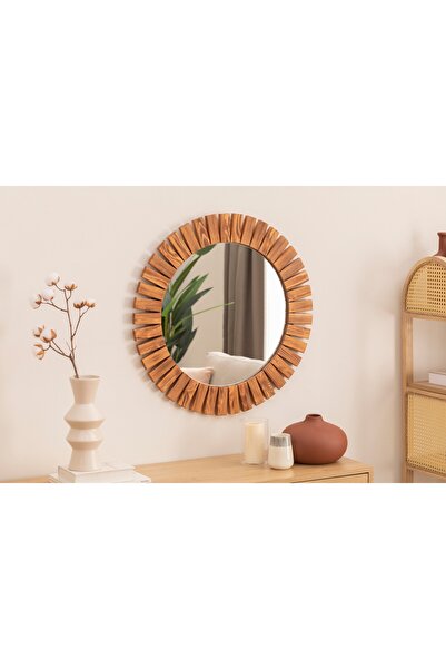 Vivense MASİF AHŞAP YUVARLAK DEKORATİF DUVAR AYNASI, 50X50