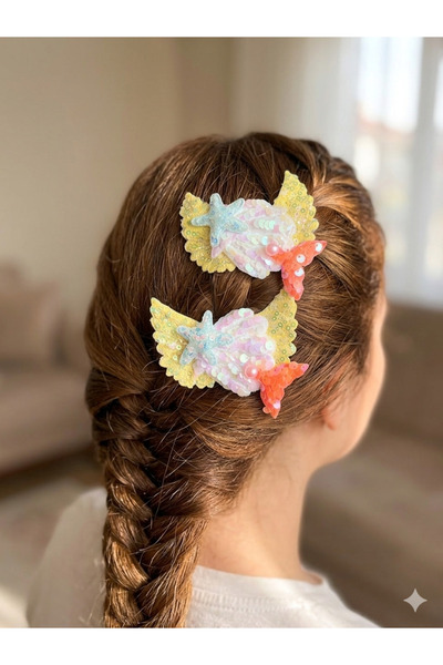 NEHİRDEN 2 Adet Denizkızı Toka Simli Pullu Kanatlı Toka