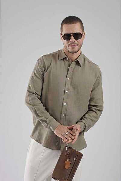 king brich قميص رجالي من قماش الموسلين العادي 100% قطن قطعة لون سادة