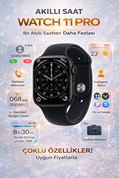Merwish Watch 11 Pro Akıllı Saat Büyük Ekran Bluetooth Arama Sağlık Takibi Na...