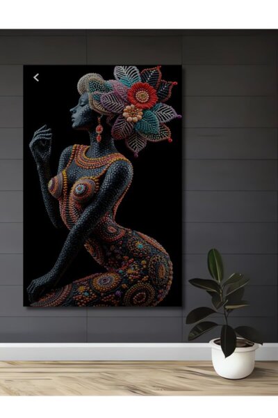 Teona Ahşap Afrikalı Kadın Figürlü Renkli Boncuk Sanatı Ahşap Dekoratif Tablo...