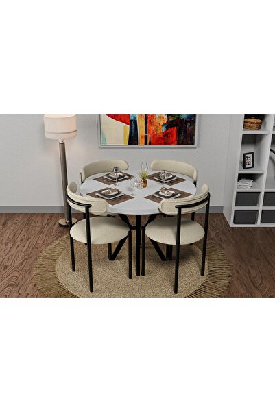 Vivense DİCLE YUVARLAK MDF MUTFAK MASASI TAKIMI, KREM