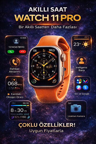 Merwish Watch 11 Pro Akıllı Saat Büyük Ekran Bluetooth Arama Sağlık Takibi Na...