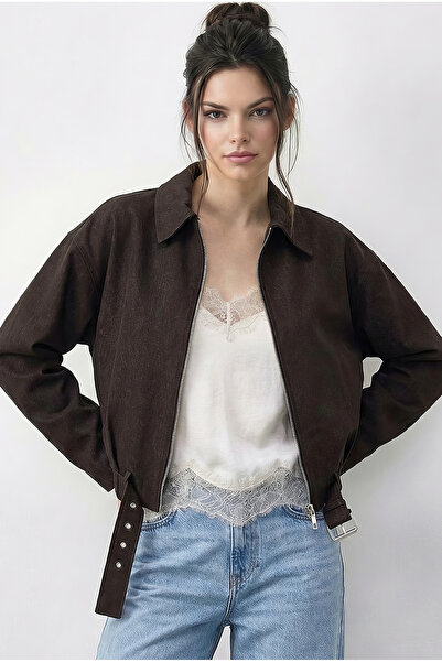 Bianco Lucci Γυναικείο oversized Με λεπτομέρεια ζώνης Μπουφάν Bomber με φερμο...