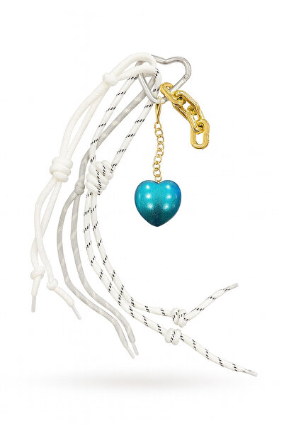 E MODA Breloc modern cu farmec de inimă turcoaz și snur alb gri