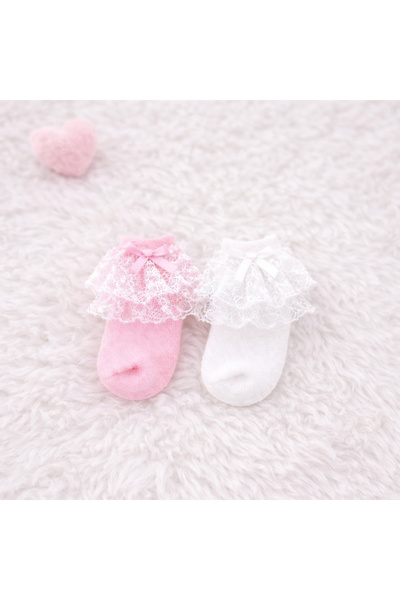 Happy Baby Butik Baby Girl 100% Cotton Cotton Lace Piece Sock Set with Bow