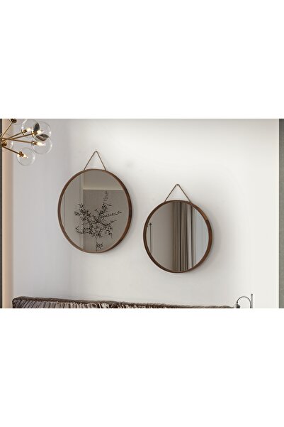Vivense Mirora İkili Yuvarlak Duvar Aynası, Yerli Ceviz, 60-48 Cm