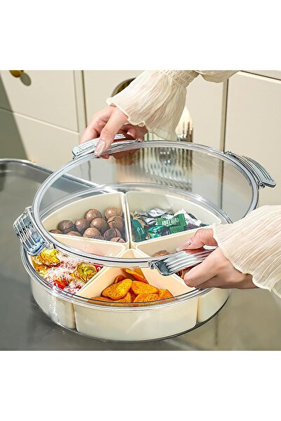 Arabest Plastic Divided Serving Tray with Lids, Snack Fruit Tray, 5 Plastic C...