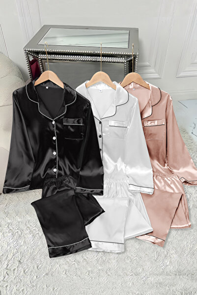 Sweet Dream 6 Pcs Women's Pajama Set Silk Satin Shirts and Pants Sleepwear Set