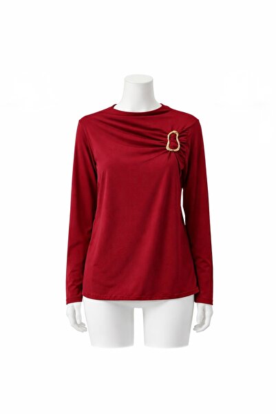 Saynsmoda Şık Tokalı Drapeli Bluz