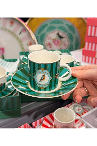 Onedekor 2-Person Porcelain Orvina Bird Green Coffee Cup