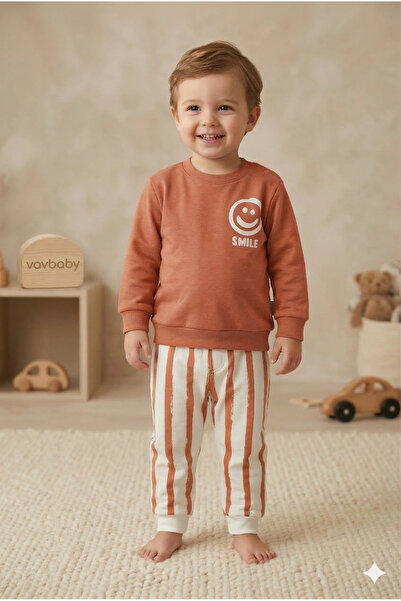 VaVbaby Baby Boy Smile Printed Navy Blue Top and Bottom Set Orange