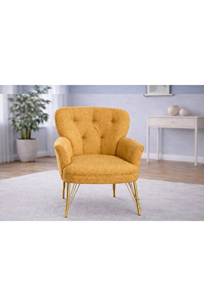 Vivense PUFY KOLLU TEKLİ BERJER, SARI, METAL GOLD AYAK