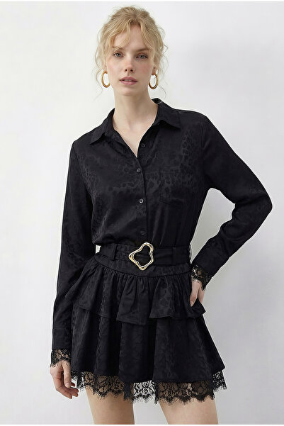 Bianco Lucci Women's Leopard Printed Piece Satin Textured Lace Detailed Belte...