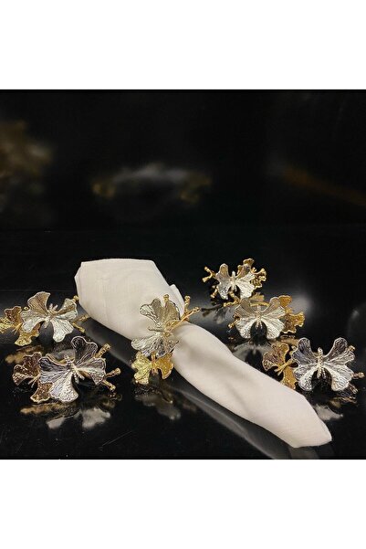 Elta Collection Set of 6 Gold&Silver Napkin Rings 8X4X5.5 cm Silver&Gold Tabl...