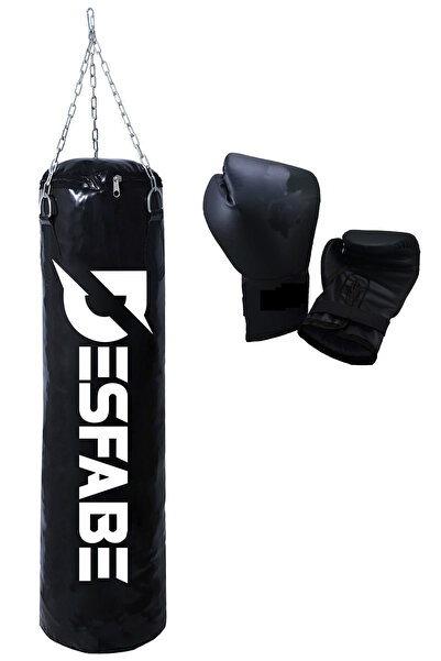 desfabe Boxing Star 70x25 Cm Zincirli Boks Kum Torbası Siyah +Boks Eldiveni