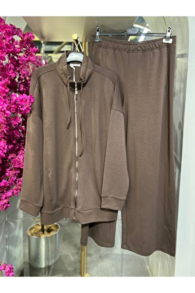 Unique - YANLARI FİTİLLİ KAHVERENGİ OYSHO TAKIM