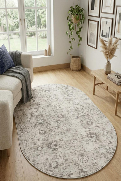 Raschel Carpet Premium Oval Yıkanabilir Leke Tutmaz Modern Antik Bej Özel Ser...