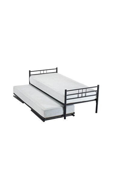 Vivense Yavrulu İkiz Metal Karyola, Siyah, 90X200