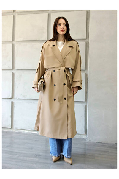 Coral Robalı Double-Breasted Trench Coat 9476 Camel