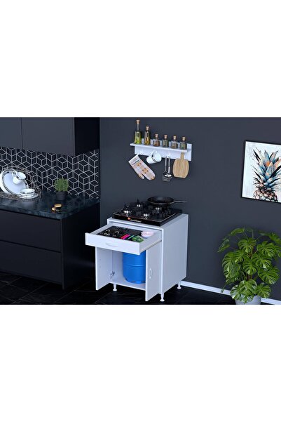 Vivense Doqu L Ocak Altı Tüp Gözlü Set, 56 Cm, Askılı Raflı