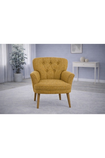 Vivense Pufy Kollu Tekli Berjer, Hardal, Ceviz Ayak