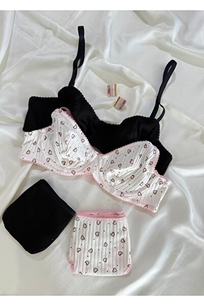 İNKO İÇ GİYİM 2-Piece Colorful Wired Cotton Bra Set