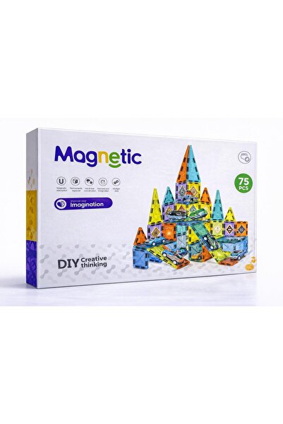 VIEN POLO 75 Parça Manyetik Yapı Blokları – 3D Renkli Mıknatıslı Magnetic Til...