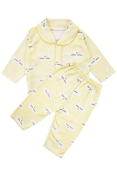 bebegen Unisex Yellow Cloud Patterned Pajama Set with Snap Fasteners 0-3 Months