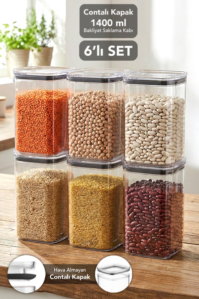 Meleni Home 6-Piece Pure Square Storage Container - Transparent Mica Airtight...