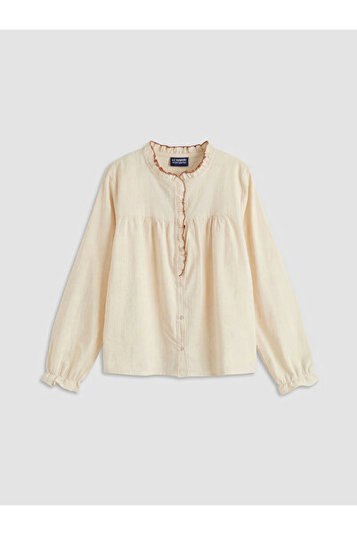 LC Waikiki Cămașă pentru fete LCW Kids, ecru, cu volane și guler tip rochie