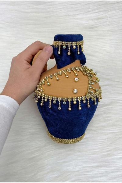 ZEYMERADE اختبار اللون الأزرق الداكن، مخمل اختبارات فاخرة مزينة بالأحجار اللا...