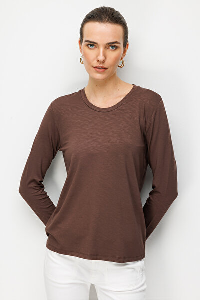 Desen Triko Γυναικεία μπλούζα με λαιμόκοψη σε σχήμα Ο, από βασικό χτενισμένο ...