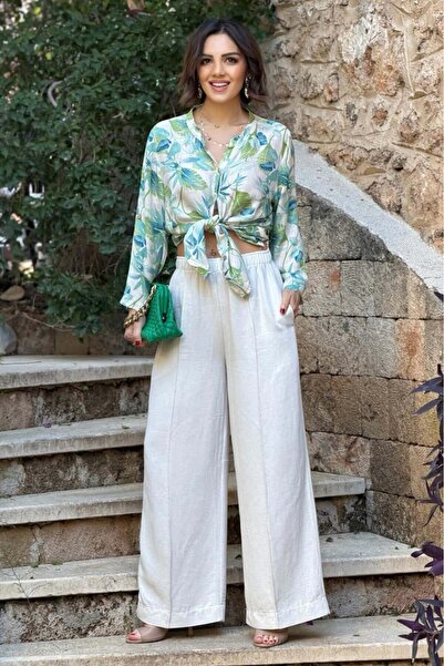 Nevin Kaya Moda Pantaloni Culoare Crem in