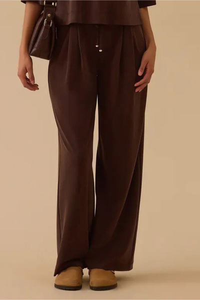 SEÇİL Women's Lace-Up Pleated Detailed Sweatpants - Brown