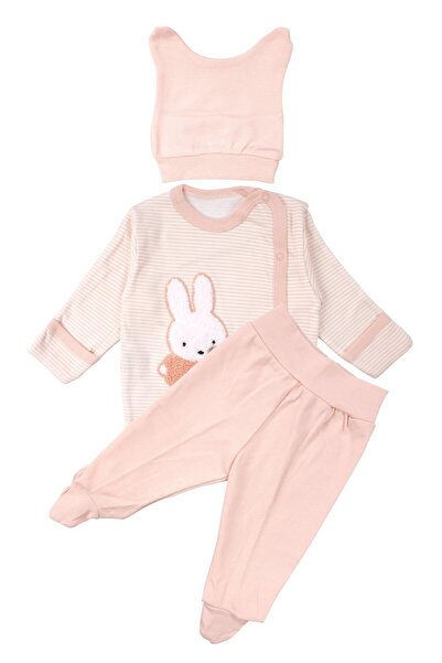 bebegen طقم بيجامة للفتيات الصغيرات سالمون مخطط تافان مطرز من 0-3 أشهر