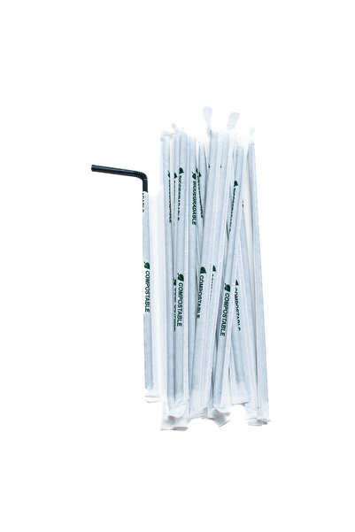 Horeca Star Set de 400 de paie negre flexibile și compostabile