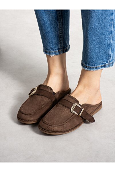 ALEMDAR AYAKKABI Papuci de damă GABRİEL maro T detaliu la cataramă