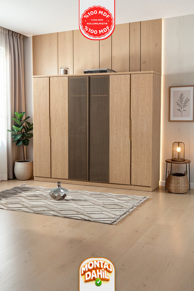 İMBAŞ Çeşme Ceviz 6 Kapaklı Gardırop %100 MDF