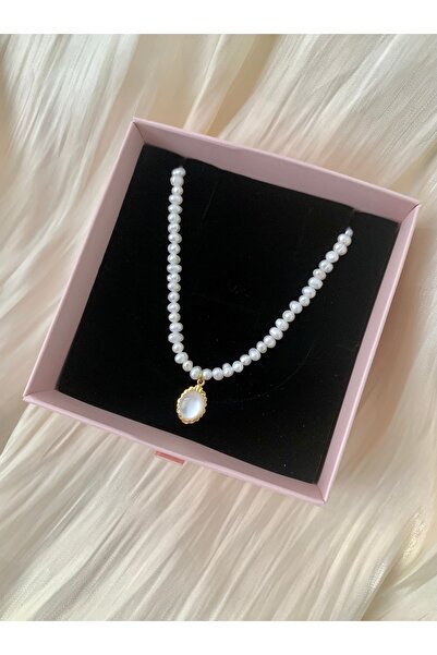 JOVİ ATELİER 40cm | Sertifikalı Doğal Kadın İnci Kolye | Oval Charm | 40+7cm ...