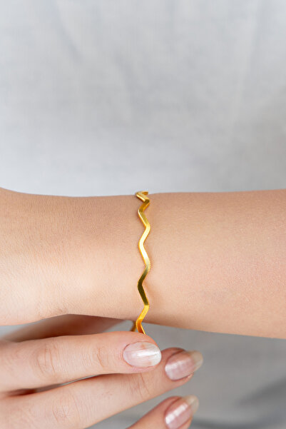 Black Sea Port 925 Ayar Gümüş Üzeri 22 Ayar Altın Kaplama Kalın Zikzaklı Ajda...